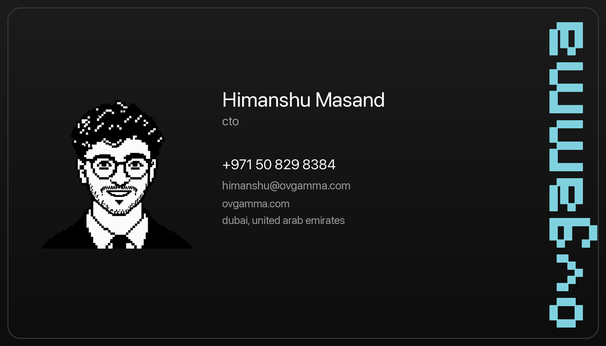 Himanshu Masand business card front, with contact