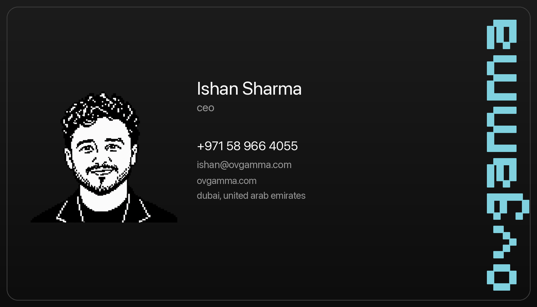 Ishan Sharma business card front, with contact